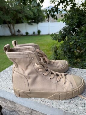 Zara Lace-Up High-Top Boots in Beige
